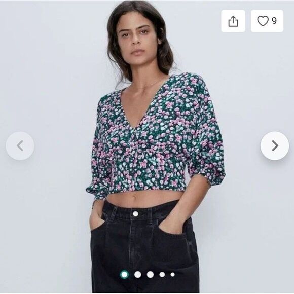 Zara Floral Crop Top Size Medium - Picture 1 of 11